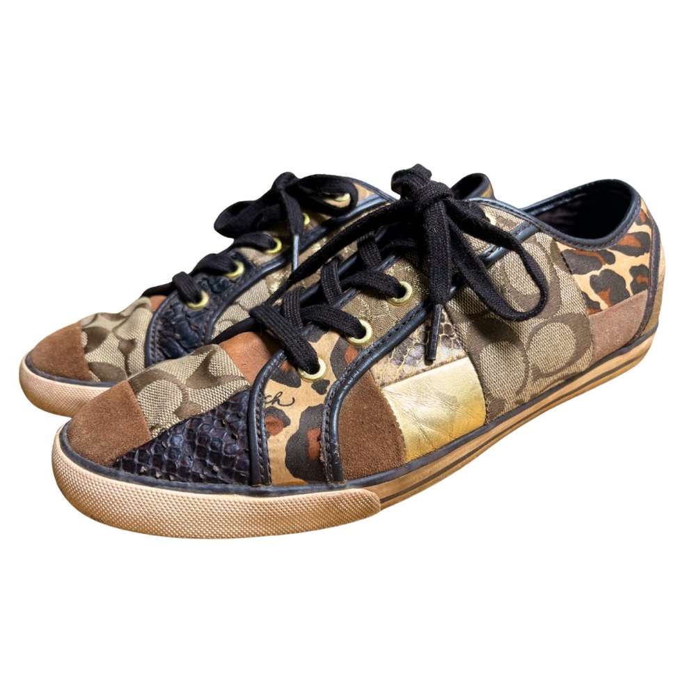 Coach Signature Patchwork Canvas Sneakers Size 10 Y2K Mixed Animal Print CC Logo